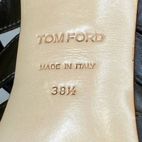 TOM FORD Dark Brown Leather Cage Peep-Toe Stud Strappy Cut-Out Sandals - US 8.5